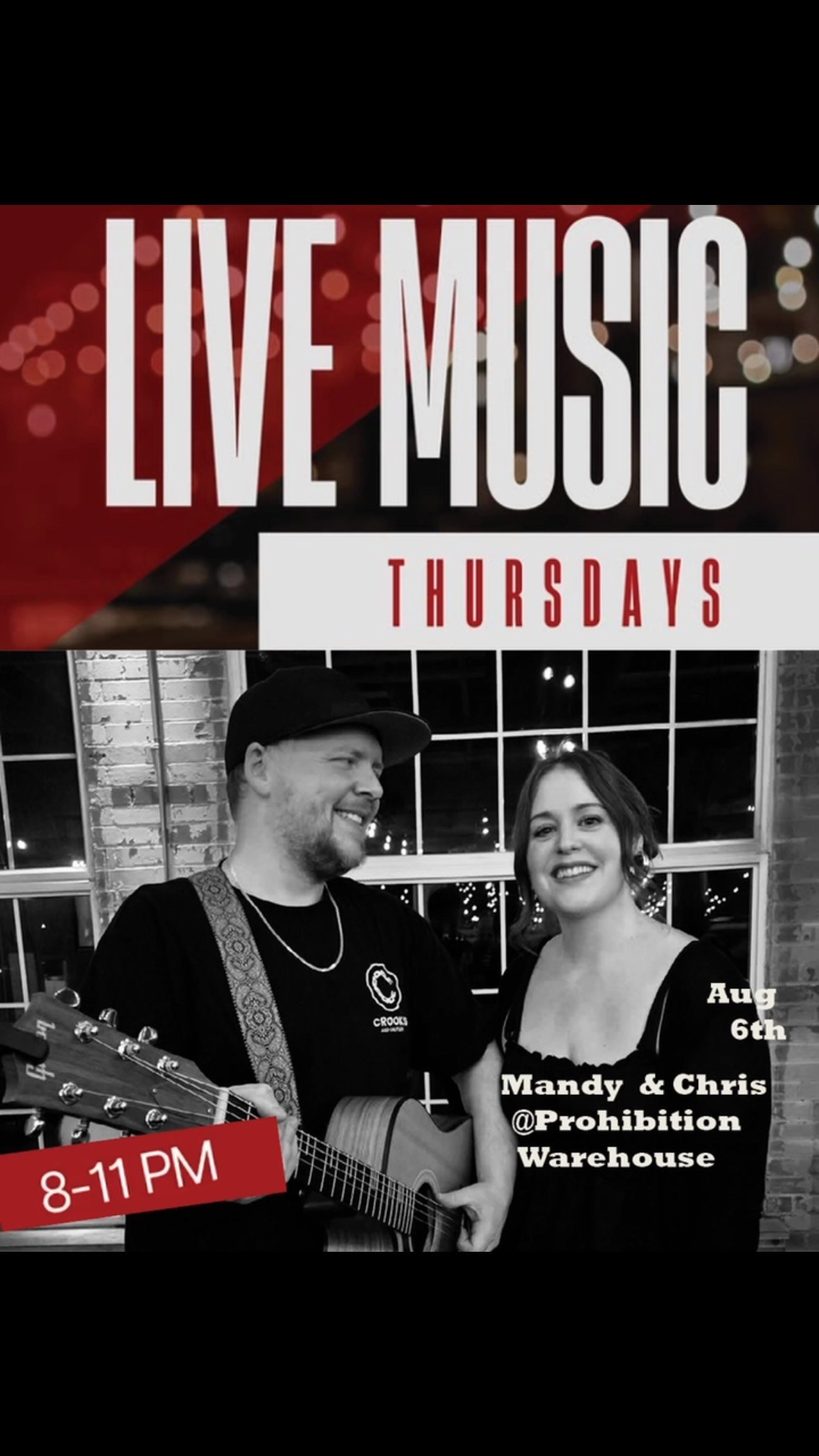 This Thursday!  At one of our fav spots 👏🍺🎤 @prohibitionwarehouse  Live Music Thursdays at PRO ❤️. @mandyyychris