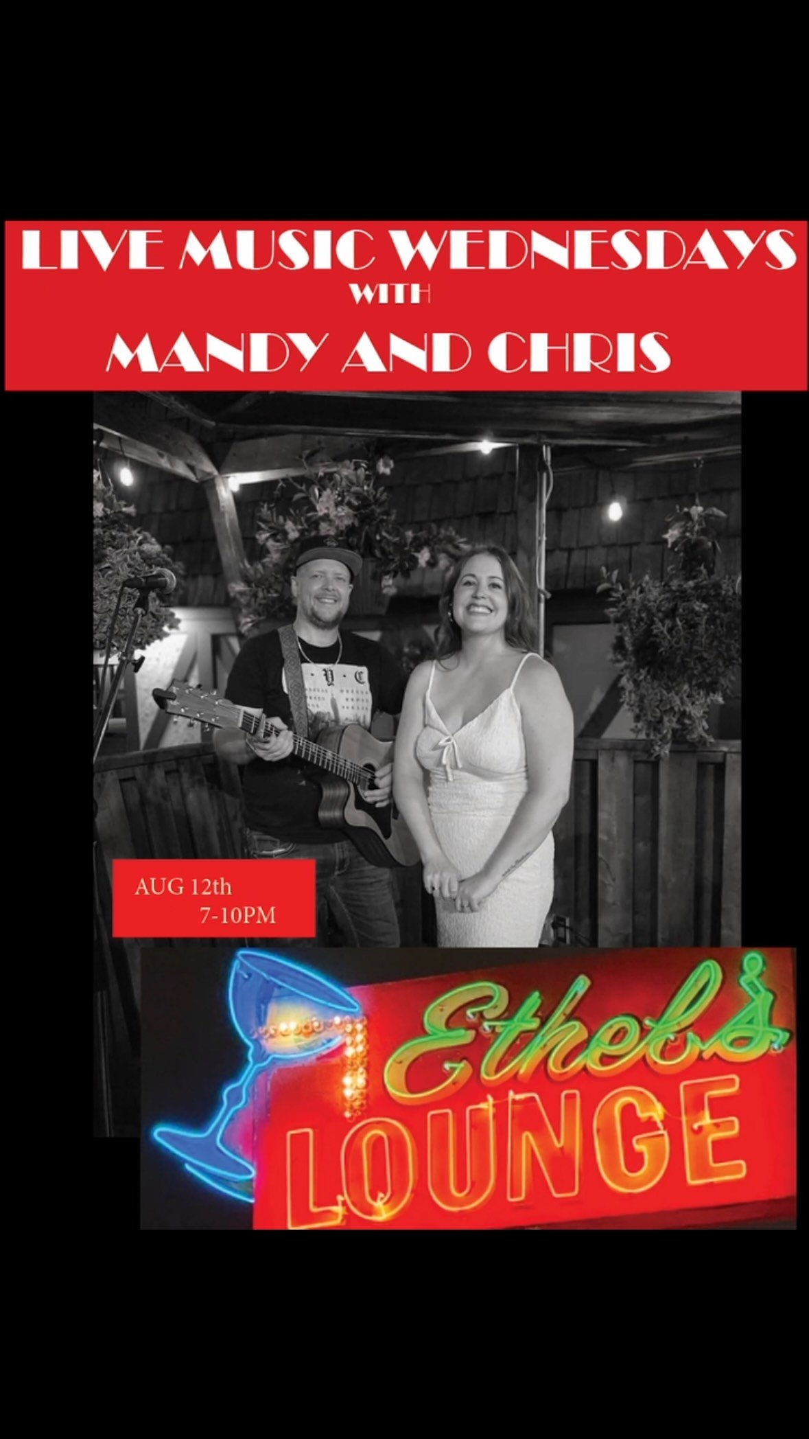 This Wednesday NIGHT at Ethel’s Lounge! Excited to see you there. ❤️🎤. @ethelslounge @mandyyychris