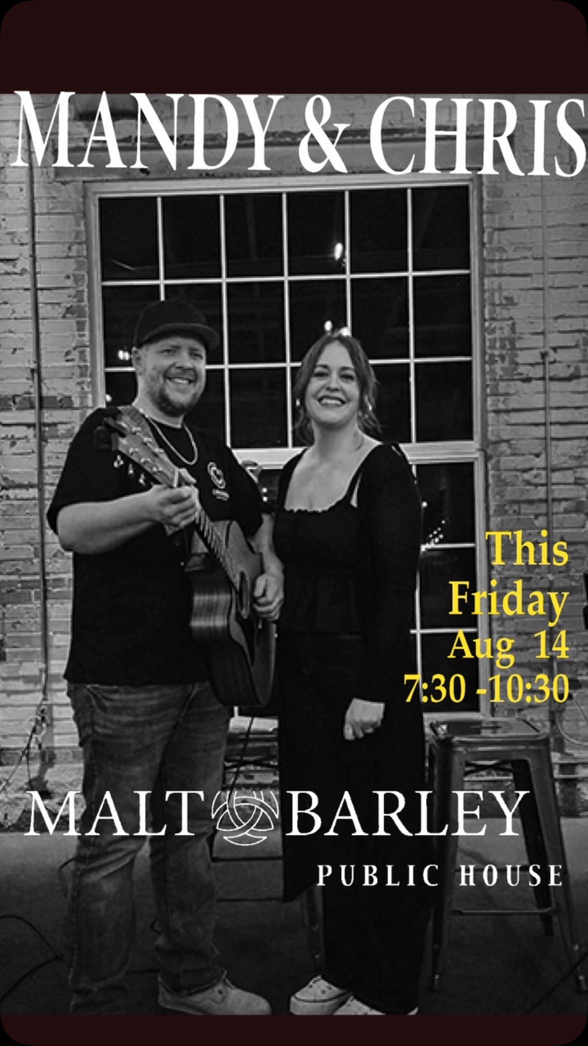 Malt and Barley Fridayssss 🎤🎵 Happy to be here on a Fridayyy.  Excited to see you there. ❤️ @maltandbarley @mandyyychris